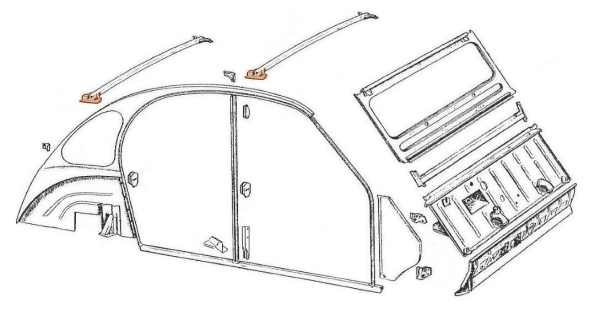 Verstärkungsblech / Knotenblech rechts von mittlerer Querstrebe und Dachholm, 2CV